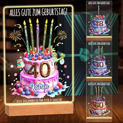 Maverton Geldgeschenke Geburtstag - Acrylglas mit LED Beleuchtung - 18. Geburtstag Mädchen, 60 Geburtstag Mann - Geschenkideen für Mädchen, Mann, Frau - Größe L: 15x24cm oder XL: 21x32cm von Maverton