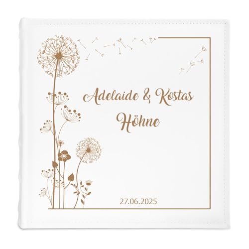 Maverton personalisiertes Einsteckalbum für 500 Fotos - Familienalbum 10x15 cm - weißes Erinnerungsalbum mit Einstecktaschen für Paar zum Hochzeitsjubiläum - 33x33cm - Pusteblume von Maverton