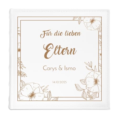 Maverton personalisiertes Einsteckalbum für 500 Fotos - Familienalbum 10x15 cm - weißes Erinnerungsalbum mit Einstecktaschen für Paar zum Hochzeitsjubiläum - 33x33cm - Rahmen von Maverton