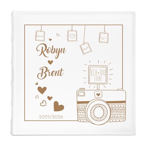 Maverton personalisiertes Einsteckalbum für 500 Fotos - Familienalbum 10x15 cm - weißes Erinnerungsalbum mit Einstecktaschen für Paar zum Hochzeitsjubiläum - 33x33cm - Weltkugel von Maverton