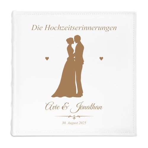 Maverton personalisiertes Photoalbum mit Einstecktaschen 10x15 cm - Einsteckalbum mit Gravur für 500 Fotos - weißes Erinnerungsalbum für Brautpaar zur Hochzeit - 33x33cm - Brautpaar von Maverton