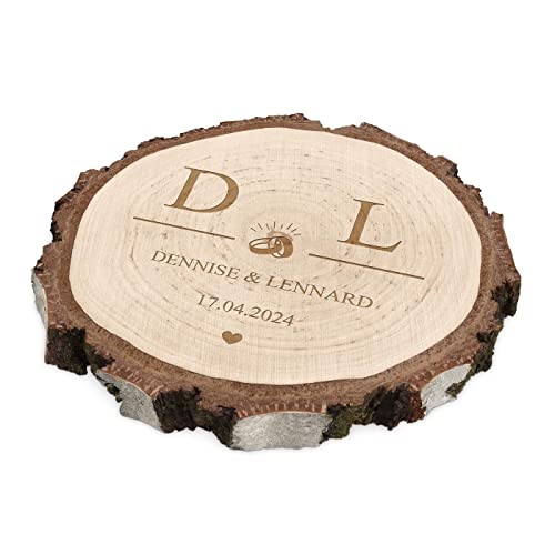 Maverton runde Holzscheibe mit Gravur - Untersetzer aus Birkenholz - Durchmesser: 16-22 cm - Dicke: 1,5-2,5 cm - Holzkreise personalisiert - Deko Baumscheibe für Paar - Ehering von Maverton