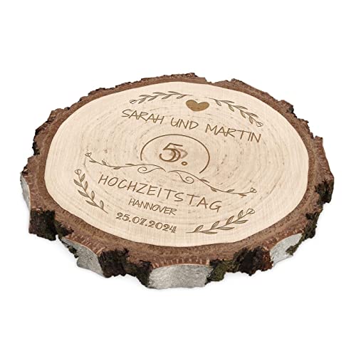 Maverton runde Holzscheibe mit Gravur - Untersetzer aus Birkenholz - Durchmesser: 16-22 cm - Dicke: 1,5-2,5 cm - Holzkreise personalisiert - Deko Baumscheibe für Paar - Hochzeitstag von Maverton