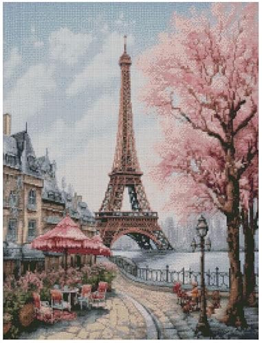 Kreuzstich-Set, Motiv: Paris im Frühling, Landschaft, 14 Stück, blanko, Aida-Stoff, 200 x 250 Stiche, 36 x 44 cm, Baumwoll-Kreuzstich-Set von Max Stitch