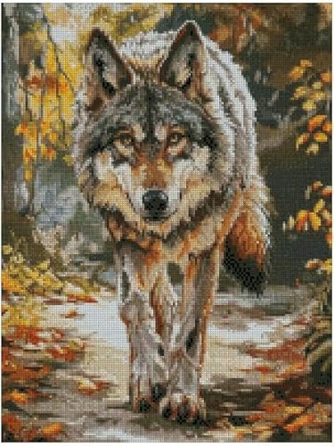 Kreuzstich-Set, Motiv: Wolf geht hinein, 14-fädig, 150 x 150 Stiche, 26 x 26 cm, Baumwolle, Kreuzstich-Set mit Wolf-Zählmuster von Max Stitch