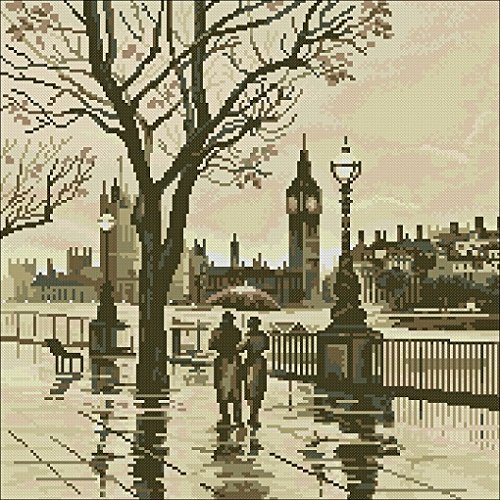 London in the Rain Cross Stitch Kit,egypt Cotton Thread 14ct,43x43cm Cross Stitch Kits by sweethome von Max Stitch