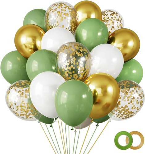 Grüne Luftballons Geburtstag Hochzeit, Salbei Grün Gold Weiß LuftBallons für Hochzeit,50 Stück 30cm Helium Ballons für Jungen Mädche Geburtstage, Hochzeit, Baby shower, Babyparty, Jubiläum Partydeko von Max running