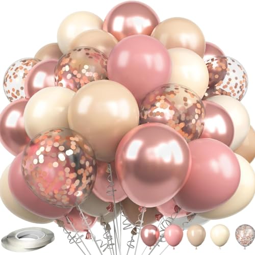 Luftballons Geburtstag Beige Rosa, 60 Stück 30cm Retro Rosa Creme Roségold Weiß Luftballons für Hochzeit Geburtstag, Apricot Rosa Ballons für Baby Shower, Babyparty, Hochzeit, Geburtstag deko Mädchen von Max running