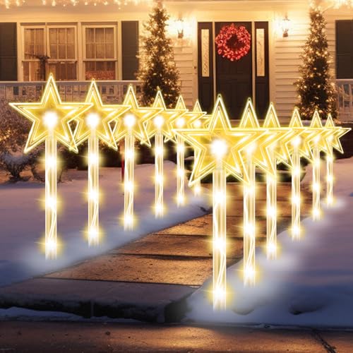 MaxAwe 12 Stück Stern Lichterketten LED Außen, 8 Modi 48 LED Garten Leuchtstäbe Stern Beleuchtet, Wasserdicht Weihnachtsweg Marker Weihnachtssbeleuchtung Deko für Außen und Innen Garten Weihnachten von MaxAwe