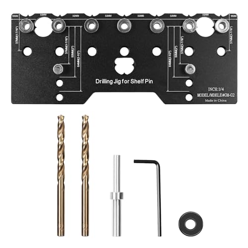 MaxAwe Bohrschablone für Regalstifte, 32mm Puncher Locator, 37/50/64mm Taschenloch Holzdübel Regalstiftlehre Jig Kit, Bohrlehre Bohrer-Kit für die Holzbearbeitung Flächenverbindungen und Dübellöcher von MaxAwe