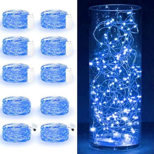 Maxee 10 Stück 1M Blau LED Lichterkette Batterie, Wasserdicht für DIY, Party, Stimmung Lichter, Weihnachtsdeko, Innen- und Außenbereich Deko, 4 Stück Quadratische + 6 Stück Flache Lichterkette von Maxee