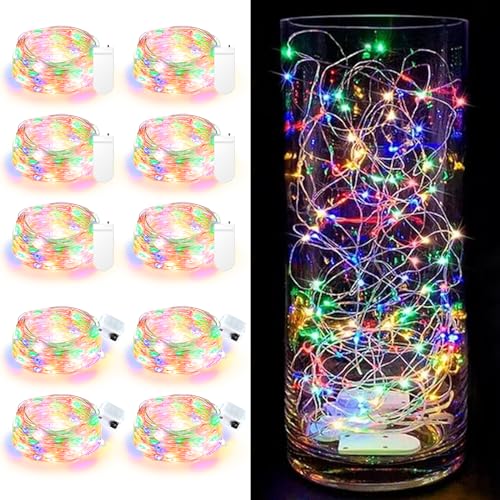 Maxee 10 Stück 1M Farbig LED Lichterkette Batterie, Wasserdicht für DIY, Party, Stimmung Lichter, Weihnachtsdeko, Innen- und Außenbereich Deko, 4 Stück Quadratische + 6 Stück Flache Lichterkette von Maxee