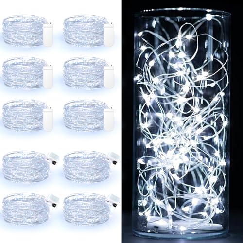 Maxee 10 Stück 1M Kühle LED Lichterkette Batterie, Wasserdicht für DIY, Party, Stimmung Lichter, Weihnachtsdeko, Innen- und Außenbereich Deko, 4 Stück Quadratische + 6 Stück Flache Lichterkette von Maxee