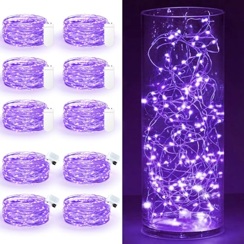 Maxee 10 Stück 1M Lila LED Lichterkette Batterie, Wasserdicht für DIY, Party, Stimmung Lichter, Weihnachtsdeko, Innen- und Außenbereich Deko, 4 Stück Quadratische + 6 Stück Flache Lichterkette von Maxee