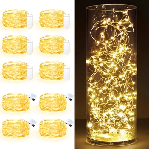 Maxee 10 Stück 1M Warme LED Lichterkette Batterie, Wasserdicht für DIY, Party, Stimmung Lichter, Weihnachtsdeko, Innen- und Außenbereich Deko, 4 Stück Quadratische + 6 Stück Flache Lichterkette von Maxee