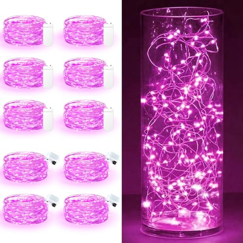 Maxee 10 Stück 2M Rosa LED Lichterkette Batterie, Wasserdicht für DIY, Party, Stimmung Lichter, Weihnachtsdeko, Innen- und Außenbereich Deko, 4 Stück Quadratische + 6 Stück Flache Lichterkette-1 von Maxee