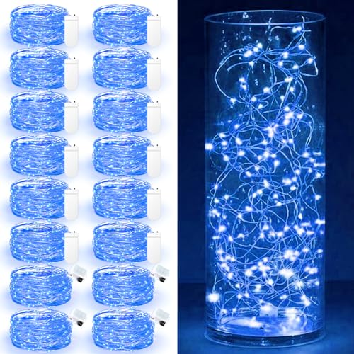 Maxee 16 Stück 1M Blau LED Lichterkette Batterie, Wasserdicht für DIY, Party, Stimmung Lichter, Weihnachtsdeko, Innen- und Außenbereich Deko, 4 Stück Quadratische + 12 Stück Flache Lichterkette von Maxee