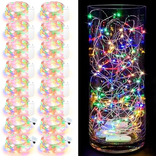 Maxee 16 Stück 1M Farbig LED Lichterkette Batterie, Wasserdicht für DIY, Party, Stimmung Lichter, Weihnachtsdeko, Innen- und Außenbereich Deko, 4 Stück Quadratische + 12 Stück Flache Lichterkette-1 von Maxee