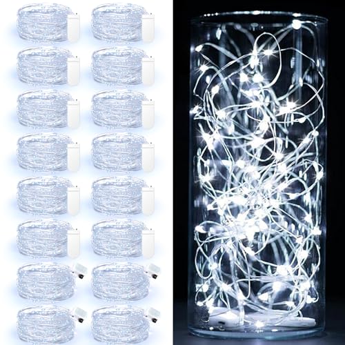 Maxee 16 Stück 1M Kühle LED Lichterkette Batterie, Wasserdicht für DIY, Party, Stimmung Lichter, Weihnachtsdeko, Innen- und Außenbereich Deko, 4 Stück Quadratische + 12 Stück Flache Lichterkette-1 von Maxee