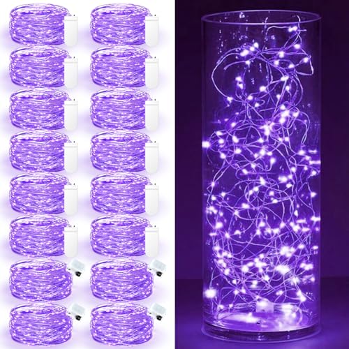 Maxee 16 Stück 1M Lila LED Lichterkette Batterie, Wasserdicht für DIY, Party, Stimmung Lichter, Weihnachtsdeko, Innen- und Außenbereich Deko, 4 Stück Quadratische + 12 Stück Flache Lichterkette-1 von Maxee