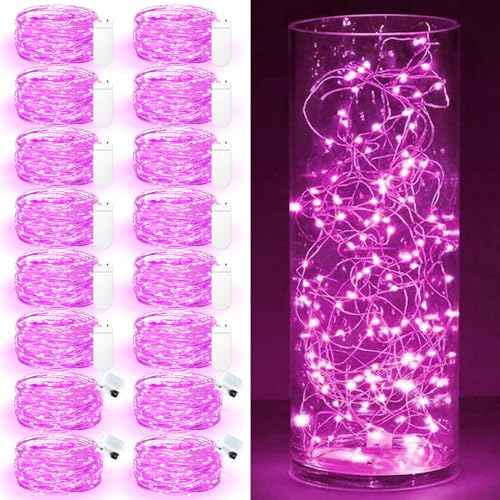 Maxee 16 Stück 1M Rosa LED Lichterkette Batterie, Wasserdicht für DIY, Party, Stimmung Lichter, Weihnachtsdeko, Innen- und Außenbereich Deko, 4 Stück Quadratische + 12 Stück Flache Lichterkette von Maxee