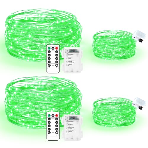 Maxee 2 Stück 10M + 2 Stück 3M LED Lichterkette Batterie, 8 Modi Fernbedienung mit Timer Lichterkette, IP65 Wasserdichte, Außen Lichterkette Draht für Weihnachten Innen Aussen Deko, Grün-1 von Maxee