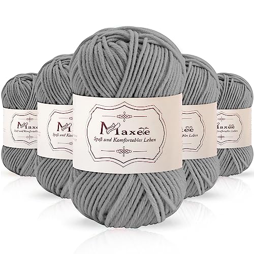 Maxee 250g（50g*5）Handstrickgarn Multicolor, Acryl Garn zum Stricken, Weicher Wolle zum Häkeln und Kunsthandwerk, Hand Knitting Garn zum Häkeln, Schals für Strickanfänger, Erfahrene Stricker-15 Grau von Maxee