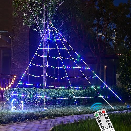 Maxee 260 LED Halloween Spinnennetz Lichter Deko, 5m Riesen Lichternetz mit 26m Lichterkette & Fernbedienung (8 Lichtmodi &Timer), Netz Lichter Dekoration für Garten Innen Außen von Maxee