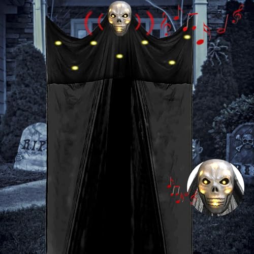 Maxee 3.8 M Hanging Luminous Grim Reaper Horror Gauze Skull Ghost mit Soundeffekten, Hängende Geister Dekorationen, Hängende Sensenmänner für Halloween Indoor und Outdoor Dekoration von Maxee