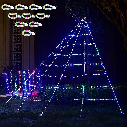 Maxee 300 LED Halloween Spinnennetz Lichter Deko, 5m Riesen Lichternetz mit 3m x10 Lichterkette(3 Modi), Netz Lichter Dekoration für Garten Innen Außen von Maxee