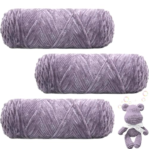 Maxee 300g(3×100g) Samtig Babywolle, Samt Velvet Wolle Chenille Garn, Kuschelweich Chenillegarn, Flauschige Weich Plüschwolle, Häkelgarn Wolle Zum Stricken & Häkeln(Grauviolett)-3 von Maxee