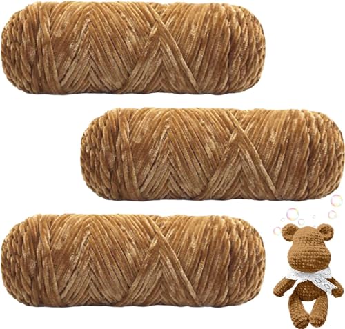 Maxee 300g(3×100g) Samtig Babywolle, Samt Velvet Wolle Chenille Garn, Kuschelweich Chenillegarn, Flauschige Weich Plüschwolle, Häkelgarn Wolle Zum Stricken & Häkeln(Khaki)-3 von Maxee