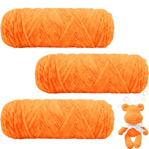 Maxee 300g(3×100g) Samtig Babywolle, Samt Velvet Wolle Chenille Garn, Kuschelweich Chenillegarn, Flauschige Weich Plüschwolle, Häkelgarn Wolle Zum Stricken & Häkeln（Orange） von Maxee