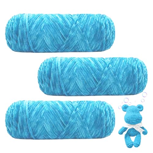 Maxee 300g(3×100g) Samtig Babywolle, Samt Velvet Wolle Chenille Garn, Kuschelweich Chenillegarn, Flauschige Weich Plüschwolle, Häkelgarn Wolle Zum Stricken & Häkeln-Aquablau von Maxee