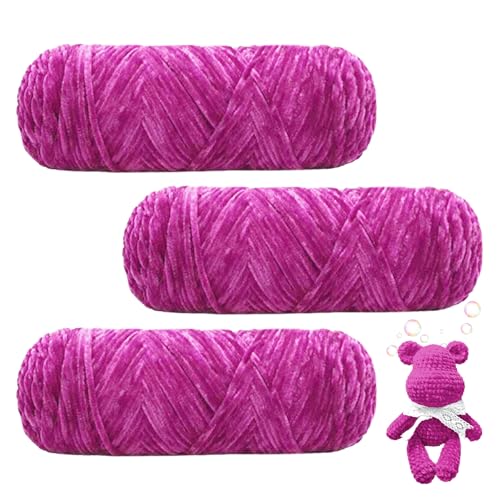 Maxee 300g(3×100g) Samtig Babywolle, Samt Velvet Wolle Chenille Garn, Kuschelweich Chenillegarn, Flauschige Weich Plüschwolle, Häkelgarn Wolle Zum Stricken & Häkeln-leuchtend rosa lila von Maxee