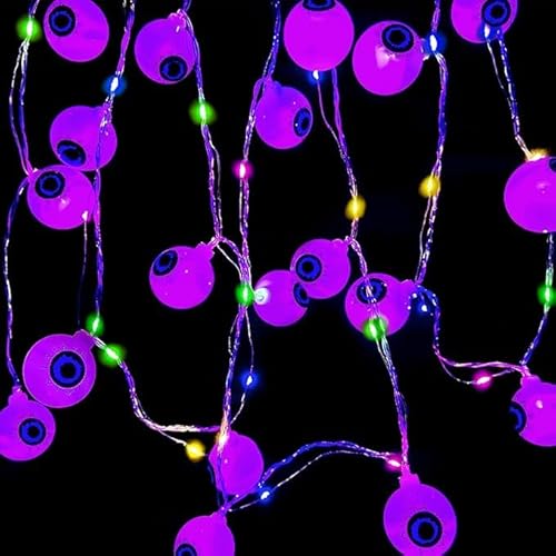 Maxee 3M 20LEDs Halloween Eyeball String Lights w/Extra 3M Colourful String Lights, Halloween Dekorationen Lichter, Halloween Indoor und Outdoor Dekoration, Halloween Party Dekoration, Lila von Maxee