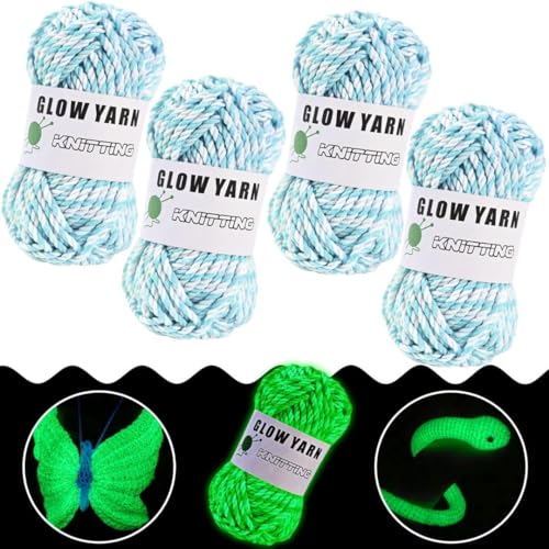 Maxee 4 Stück 200G Leuchtendes Handstrickgarn, Glow-in-the-dark Braided yarn, Strickgarn Im Dunkeln Leuchtende, DIY Stoff Polyester Handstricken Leuchtendes Garn, Häkelgarn Zum Häkeln Kunsthand 3mm von Maxee