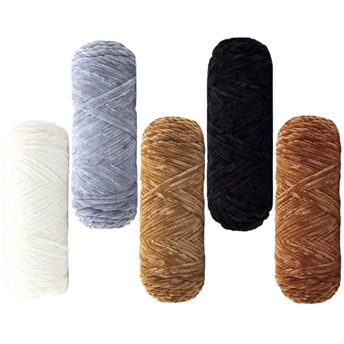 Maxee 500g(5×100g) Samtig Babywolle, Samt Velvet Wolle Chenille Garn, Kuschelweich Chenillegarn, Flauschige Weich Plüschwolle, Häkelgarn Wolle Zum Stricken & Häkeln von Maxee