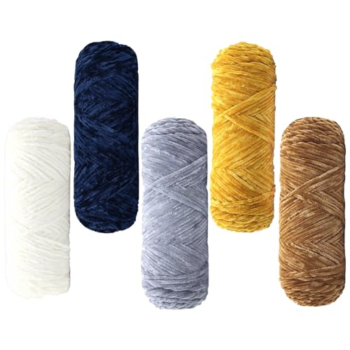 Maxee 500g(5×100g) Samtig Babywolle, Samt Velvet Wolle Chenille Garn, Kuschelweich Chenillegarn, Flauschige Weich Plüschwolle, Häkelgarn Wolle Zum Stricken & Häkeln-11 von Maxee