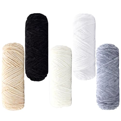 Maxee 500g(5×100g) Samtig Babywolle, Samt Velvet Wolle Chenille Garn, Kuschelweich Chenillegarn, Flauschige Weich Plüschwolle, Häkelgarn Wolle Zum Stricken & Häkeln von Maxee