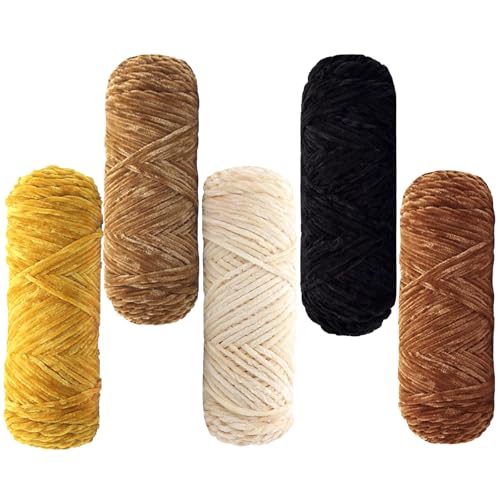 Maxee 500g(5×100g) Samtig Babywolle, Samt Velvet Wolle Chenille Garn, Kuschelweich Chenillegarn, Flauschige Weich Plüschwolle, Häkelgarn Wolle Zum Stricken & Häkeln-19 von Maxee