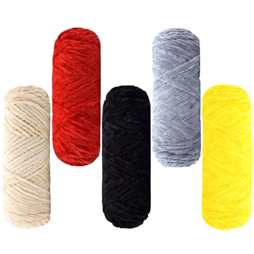 Maxee 500g(5×100g) Samtig Babywolle, Samt Velvet Wolle Chenille Garn, Kuschelweich Chenillegarn, Flauschige Weich Plüschwolle, Häkelgarn Wolle Zum Stricken & Häkeln von Maxee