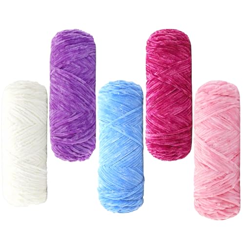 Maxee 500g(5×100g) Samtig Babywolle,Samt Velvet Wolle Chenille Garn, Kuschelweich Chenillegarn, Flauschige Weich Plüschwolle, Häkelgarn Wolle Zum Stricken & Häkeln-5 von Maxee