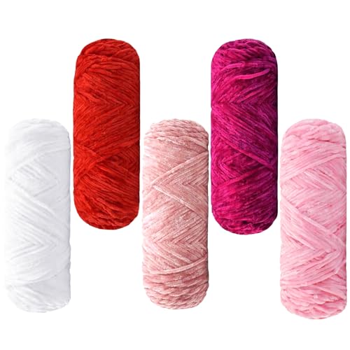 Maxee 500g(5×100g) Samtig Babywolle,Samt Velvet Wolle Chenille Garn, Kuschelweich Chenillegarn, Flauschige Weich Plüschwolle, Häkelgarn Wolle Zum Stricken & Häkeln-8 von Maxee