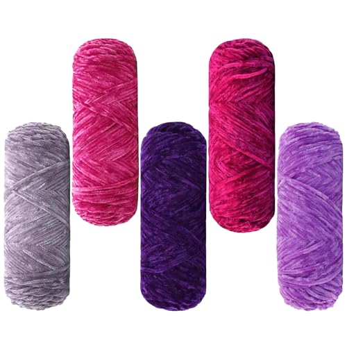 Maxee 500g(5×100g) Samtig Babywolle,Samt Velvet Wolle Chenille Garn, Kuschelweich Chenillegarn, Flauschige Weich Plüschwolle, Häkelgarn Wolle Zum Stricken & Häkeln-13 von Maxee