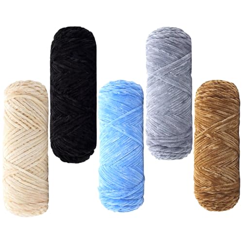 Maxee 500g(5×100g) Samtig Babywolle,Samt Velvet Wolle Chenille Garn, Kuschelweich Chenillegarn, Flauschige Weich Plüschwolle, Häkelgarn Wolle Zum Stricken & Häkeln-7 von Maxee