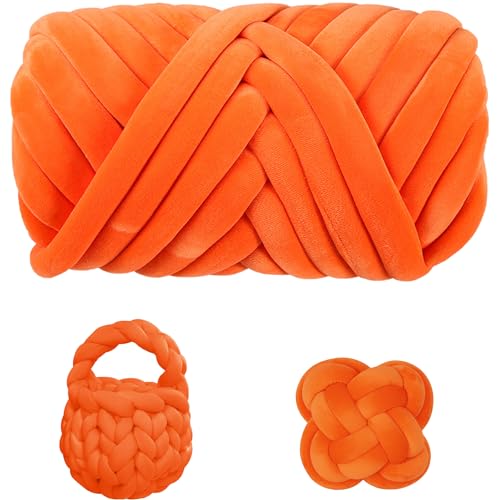 Maxee Dicke Wolle Garn 500g, Chunky XXL Wolle zum Handstricke, Schlauchgarn Armstricken Knitting Wolle, Sperrige Textilgarn zum häkeln für körbe, Decke, Kissen, Rucksack, Haustierkorb(Velvet Orange) von Maxee