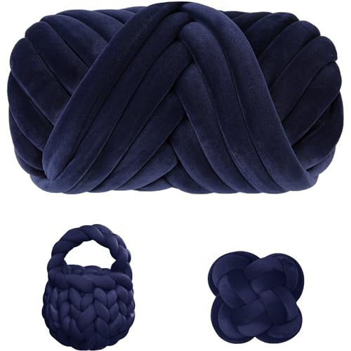 Maxee Dicke Wolle Garn 500g, Chunky XXL Wolle zum Handstricke, Schlauchgarn Armstricken Knitting Wolle, Sperrige Textilgarn zum häkeln für körbe, Decke, Rucksack, Haustierkorb(Velvet Navy blau) von Maxee