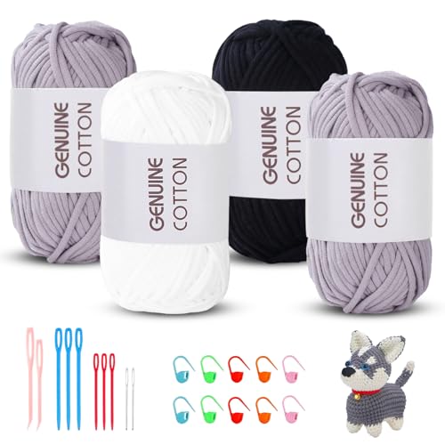 Maxee Häkelgarn 200g (50g*4 Farbe), Acryl Wolle Zum Stricken, Garn zum Häkeln und Stricken, Hand Knitting Yarn Set, Handstrickgarn Baumwollgarn für Häkeln, Wolle zum Stricken und Kunsthandwerk von Maxee