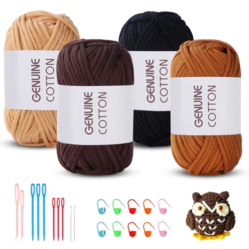 Maxee Häkelgarn für Anfänger, 200g (50gx4 Farbe) Kein Geteiltes Garn, Dickes Garn Baumwolle zum Häkeln, Häkeln Amigurumi Wolle, Klobiges Baumwollgarn Einfaches Strickgarn zum Häkeln Stricke von Maxee